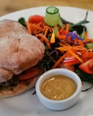 Sun Burger with salad